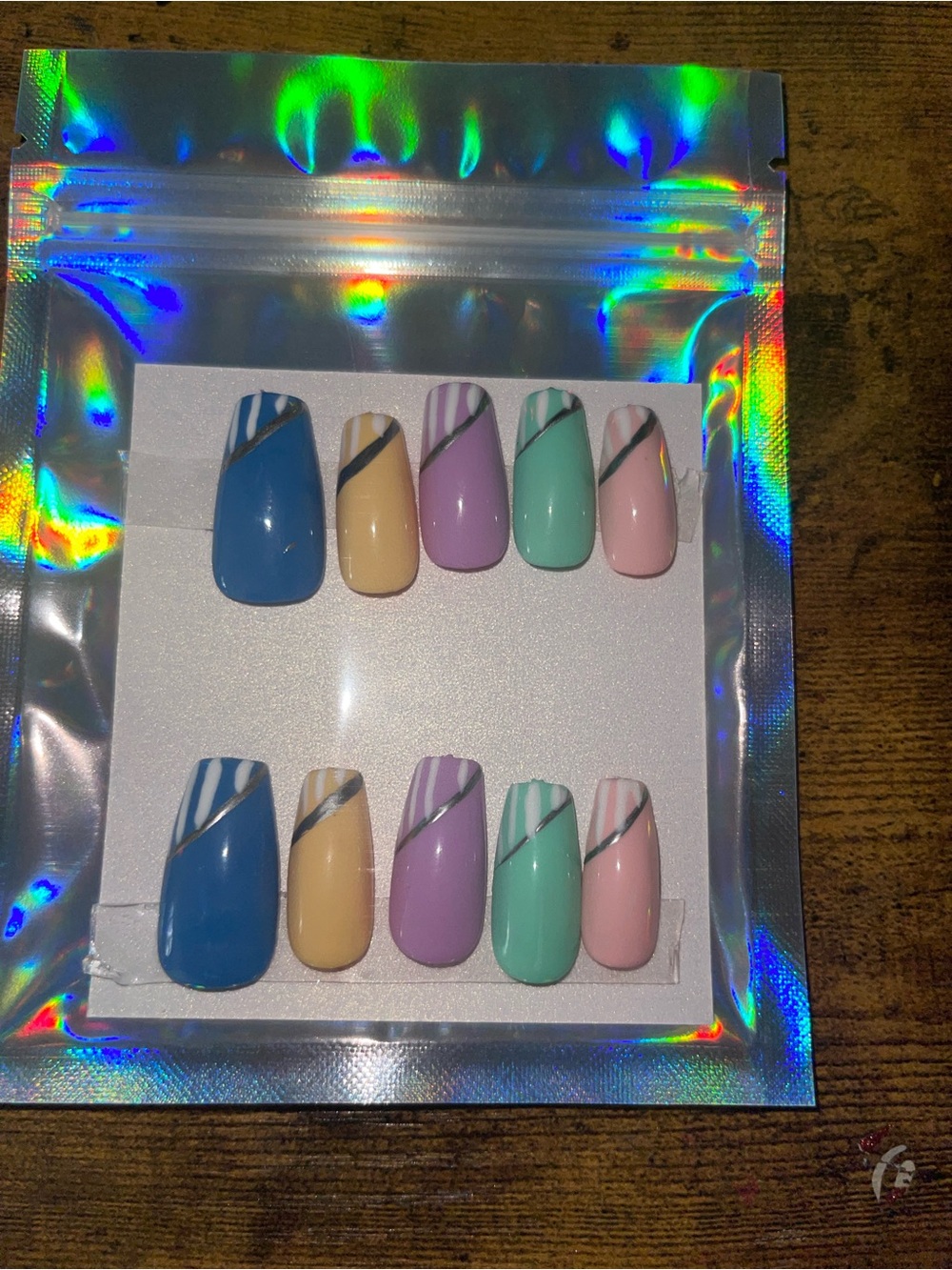 Pastel Multi-Color Stripe Press-On Nail Set